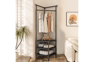 Modern Multi-functional 2/3-Layer Coat Stand Metal Living Room Corner Coat Rack with Double Storage Shelf for Garage Use