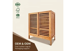 Four-Tier Modern Bamboo Shoe Rack Saves Space Sliding Doors Multifunction Design Living Room Bathroom Entrance Corridors Storage