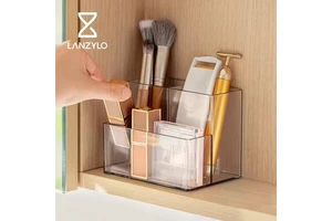 LANZYLO ODM Mirror Cabinet Storage Box for Lipstick Makeup Skincare Powder Puff Organizer Transparent PET Material Compartments