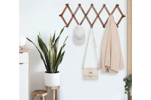 Multi-Purpose Wooden Coat Rack Expandable Nail Design Wall-Mounted Folding Multifunction Customizable Size Clothing Organizer