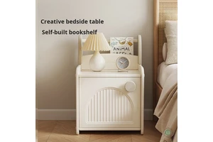 Kids Plastic Nightstand With Book Rack Toddler Bedside Storage Cabinet With Door Bedroom Side Table For Living Room