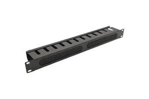 Black Steel Cable Organizer 1U 19 Inch 12 Slots Nylon Flame Retardant Brushes Cable Management