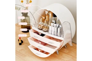 Multifunctional Waterproof Makeup Organizer with Drawers Dustproof Portable Large Fully Open Cosmetic Skincare Storage Box
