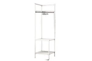 Double-tiered Metal Coat Rack with Double Tiers Bedroom Corner Hanging Clothes Hanger and Cabinet Storage Shelf for Wardrobe