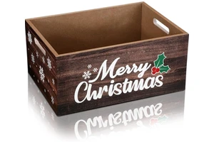 Country Farmhouse Wooden Christmas Storage Box Rectangle Tray Holiday Organizer Portable Multifunction 1-3L Capacity Household