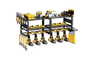 Heavy-Duty 3 Layer Metal Wall Mount Utility Rack Drill Holder Foldable Power Tool Organizer for Garage Storage Manufacture