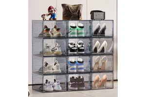OEM Foldable Plastic Storage Boxes with Lids Closed Shoe Rack for Bathroom and Living Room Household Shoe Box Storage