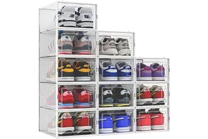 Transparent Foldable Acrylic Clear Shoe Box Bins Storage Magnetic Stackable Shoe Boxes