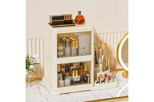 Foldable Plastic Cosmetics Organizer High-End Large-Capacity Multifunctional Modern Design Dresser Desktop Storage Box