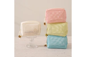 Women's Mesh Travel Portable Toiletry Mesh Polyester Bag Case Large Capacity Makeup Bag Cosmetic Bag Case for Lipstick