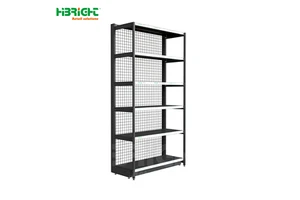 Customized Heavy Duty Modern Black Metal Supermarket Shelving Display Stand With Wire Mesh Shelves For Tool Shop