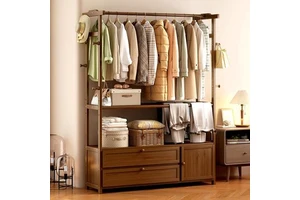 Modern Bamboo Multi-function Coat Rack Home Furniture Durable Floor Standing Bedroom Living Room Clothes Hanger Storage Display