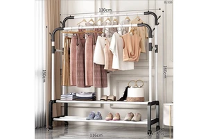 Simple Design Sturdy Metal Floor Standing Clothes & Coat Rack Adjustable Shelves for Dormitory Balcony Bathroom Kitchen Wardrobe