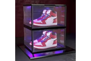 Clear Transparent Display Sound Control Stackable Acrylic Custom Sneaker Storage Logo Side Open Magnetic LED Shoe Box With Light