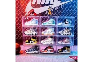 Transparent Foldable PET Plastic Stackable Shoes Storage Organizer with Dust-Proof Container for Home Dorm Bags