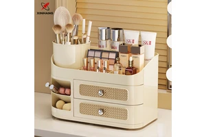 XinHang Cosmetics Storage Shelf Rack Plastic Cosmetics Organizer Box Makeup Drawer Storage Cabinet with Makeup Brush Holder