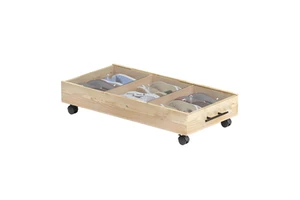 Solid Wood Under Bed Storage Drawer with Lids Wheels Handles Optimize Under-Bed Storage Smooth Movement for Living Room Bedroom