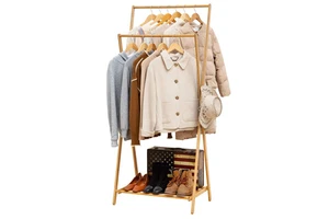 Bamboo Wooden Space Saving Coat Rack Freestanding Modern Foldable Coat Rack