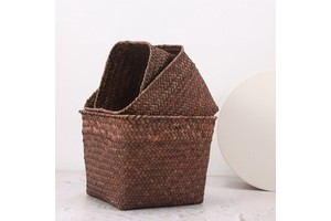 Set 3 Handwoven Braided Eco-Friendly Multi-Purpose Natural Seagrass Storage Baskets Multi-Size Oval/Square Weave