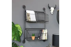 Wall Mounted Metal Kitchen & Bathroom Storage Rack Customized Eco-Friendly 2-Tier Multi-Function Decorative Rack Iron Baskets