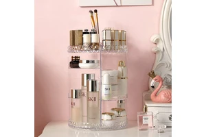 GREENSIDE Factory Hot Sale Modern Square Diamond Cosmetic Storage Display Case Transparent 360 Rotating Acrylic Makeup Organizer
