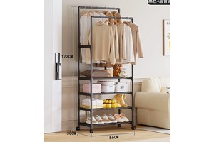 3 Layer Modern Multi-functional Metal Coat Rack Freestanding Bedroom Clothes Organizer Garment Rack with Shoe Storage Shelves