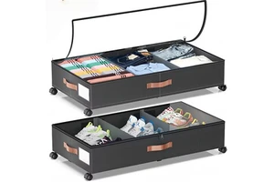 Amz Hot Under Bed Storage with Wheels Detachable Fabric Under Bed Storage Containers with Dividers for Clothes