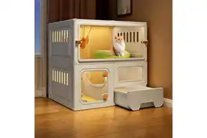 Indoor Wood Luxury Adjustable Cat Tree 2 Levels with Air Conditioning for Home Halloween & Christmas Carton