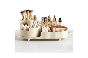 Eco-Friendly Multifunction Rectangle Plastic Bin Space Rotational Makeup Storage Rack Box Cosmetics Organizer Jewelry Makeup