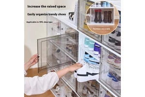 Double Row Integrated Transparent Magnetic Absorption Foldable Plastic Sustainable Shoe Rack Dustproof Storage Box Shoe Cabinet
