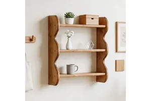 Wood Multifunction Wall Shelf 3-Tier Vintage Shelves Wall-Mounted Storage Rack Farmhouse Trinket Shelf Home Decor Display