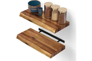 Natural Solid Wood Floating Wall Shelves Set, Wall-Mounted Shelf For Kitchen & Home Storage