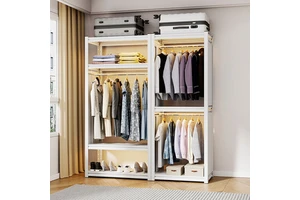 DIY Modern Minimalist Shelf Simple Wardrobe Open-Style Angle-Steel Floor-Standing Clothes Rack Storage Rack Rental Coat