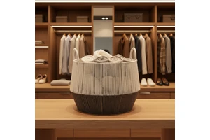 Trendy Handmade Modern Hanging Paper Rope Woven Storage Baskets with Two-Tone Handles Eco-Friendly Lightweight Fabric Organizer