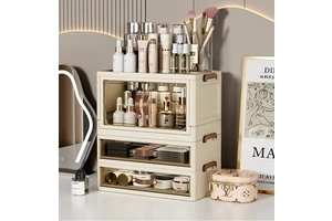 Single Layer Desktop Makeup Cosmetic Organizer Storage Box Good Quality PP Modern Foldable Rectangle Work Toys Organization