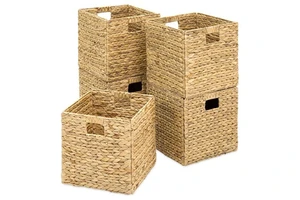 Handwoven Basket Water Hyacinth Foldable Storage Wicker Basket Organizer Storage Box Utility Cabinet Basket