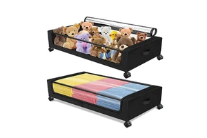 Bedroom Under Bed Storage with Wheels Containers Underbed Storage for Clothes Blankets and Shoe Organizer Drawer
