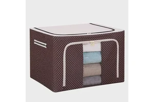 Closet Storage Bag Foldable Oxford Fabric Storage Box Organizer with Tight Handles Clear Window for Clothing Bedding Wardrobe