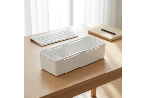 PP Rectangle Drawer Storage Box Retractable Adjustable Divider Stackable 1L Capacity for Kitchen Utensils Desktop Cosmetics