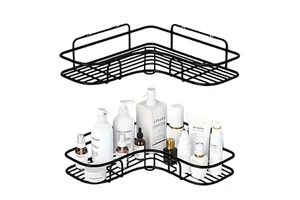 Modern Double-Tier Metal Bathroom Shelf Strong Adhesive Punch-Free Iron Toilet Triangle Wall Storage Rack