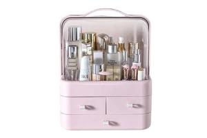 Makeup Organizer Holder Cosmetic Storage Box with Dust Free Cover Portable Handle