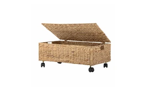 Home Multi-functional Natural Water Hyacinth Rectangle Underbed Storage Box Wheels Eco-Friendly Durable Multi-Purpose Organizer