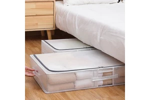 Rectangle PVC Foldable Under-Bed Storage Box with Lid Waterproof 68L Large Capacity Clothes Organizer for Seasonal Change