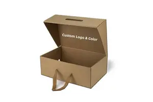 Wholesale LOW MOQ Custom Corrugated Cardboard Handbag Packaging Clothing Underwear Shoe Paper Box With Ribbon Handle