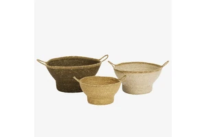 Handwoven Braided Seagrass Storage Basket With Handles Round Bowl Design Sustainable Decorative Basket Wholesale Bulk Supplier
