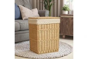 Yiqiang Eco-Friendly Rattan Woven Basket Dirty Clothes Storage Basket with Lid Fabric Medium