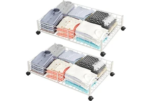 Under Bed Storage with Wheels Rolling Under Bed Storage Containers Organizer Drawers Bins White
