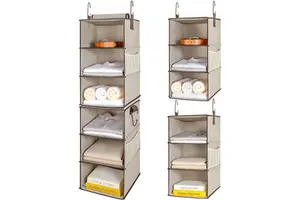 Foldable Fabric Closer Storage Bag for Clothes Two 3-Shelf Separable Hanging Closet Storage Organizers