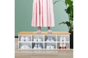 Foldable Cat Head Shoe Box Storage Transparent PP Dustproof Japanese Style Stackable Compartments Lid Shoe Cabinet Large/Small