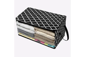 Space Saving Under Bed Storage Box Extra Long Foldable Fabric Design Blanket Pillow Organizer for Bedroom